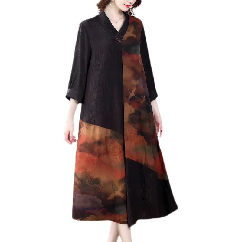 

COIGARSAM 4XL Plus Size Loose Women dress New Spring Dresses Red Flowers 8062