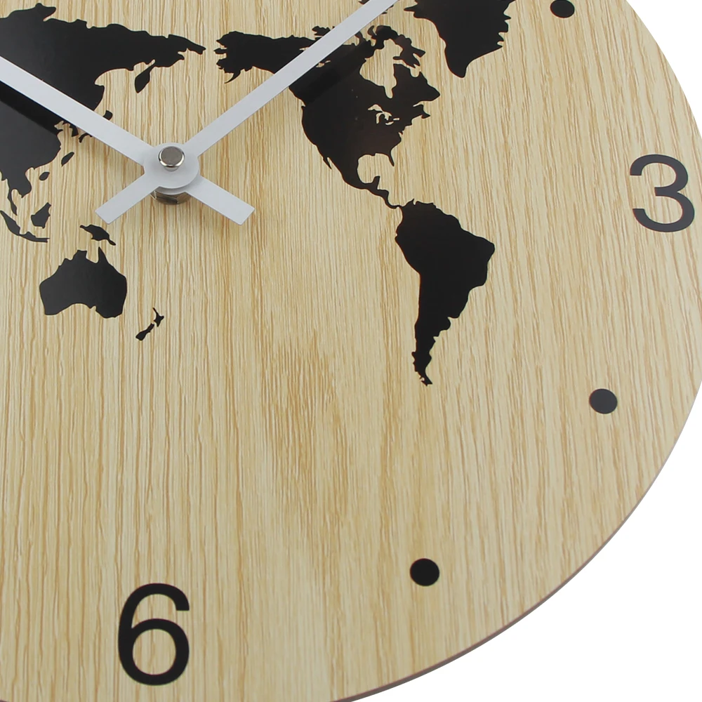 

Wall Clock Wooden World Map Wall Clocks Numerals Hands Silent Battery Operated Decor Wooden Wall Clock Watch Christmas Gift