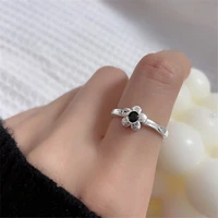 new minimalist adjustable rings for women girl black color flowers shaped ring finger ring for best friend