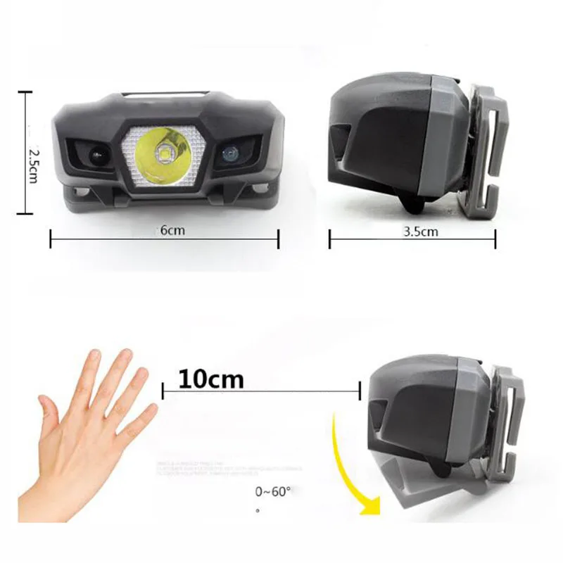 sensor motion Headlamp 3 modes rechargeable Mini smart Head flashlight Lamp Torch Lantern With USB charging Charger fishing | Лампы и