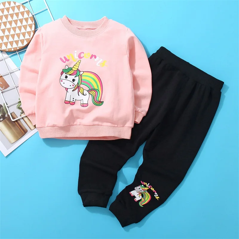 

2Pcs New Cartoon Autumn Kids Girls Boys Tracksuit Unicorn Dinosaur Bunny Print Clothes Set for Toddler Children