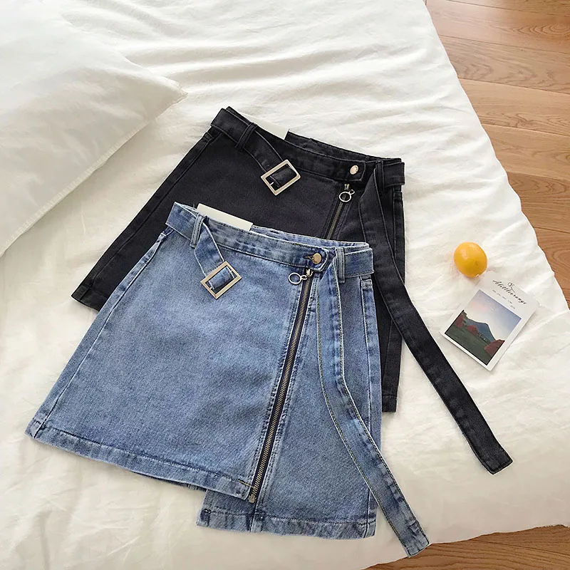 Юбка Женская Асимметричная из денима Модная элегантная повседневная