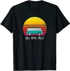 Винтажная Футболка Kill Devil Hills, закат, серфинг, хиппи, фургон, принт, черный хлопок...