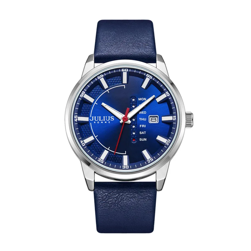 

Real Auto Date Week Men's Watch Hours Japan Mov't Clock Business Bracelet Real Leather Sport Boy's Birthday Gift Julius Box