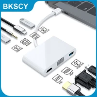 bkscy type c hub to pd charging vga tfsd card reader hub usb3 0 audio jack docking station hdmi compatible for macbook laptop