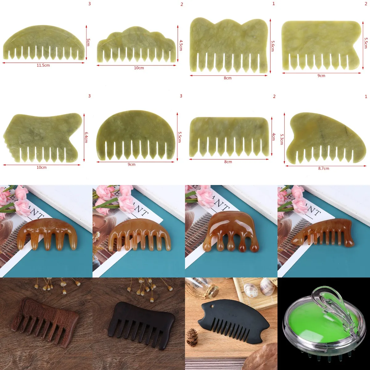 

1Pc Chinese Nature Jade Wood Comb Guasha Facial Massage Spa Acupuncture Head Therapy Trigger Point Treatment On Head Beauty Tool