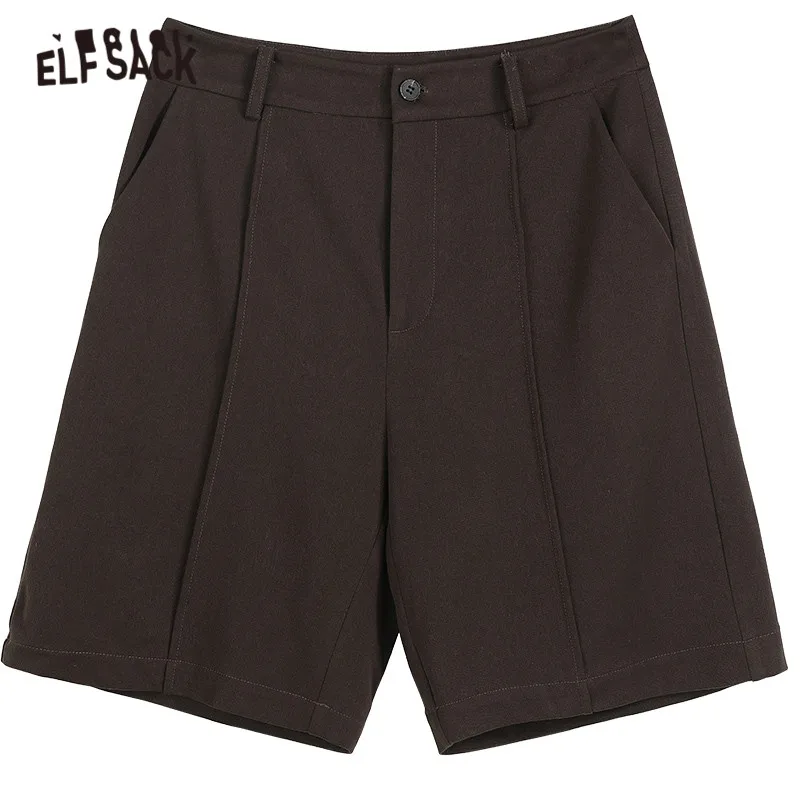 

ELFSACK Solid Pure High Waist Smart Casual Women Wide Leg Shorts 2021 Summer ELF Minimalist Ladies Basic Daily Bermuda Bottoms