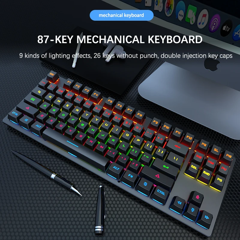 

Game Mechanical Keyboard Gaming RGB Mix Backlit Blue Switch Anti-ghosting 87key teclado mecanico For Game Laptop PC Keyboards
