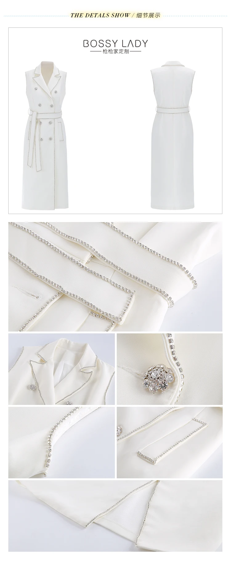 Fashion Autumn Celebrity Lady's Water Drilled Diamond Double-breasted Suit Dress Slim Shiny Women Blazer Dress