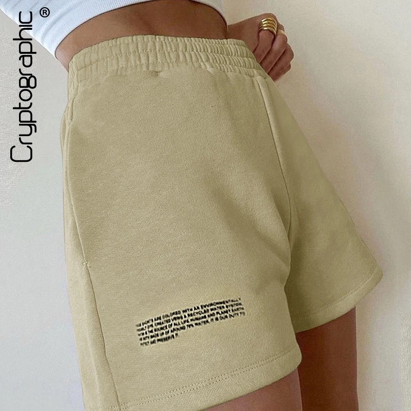 

Cryptographic Casual Fashion Letters Print High Waisted Workout shorts Womens Bottoms Athletic Booty Shorts Fitness Streetwear