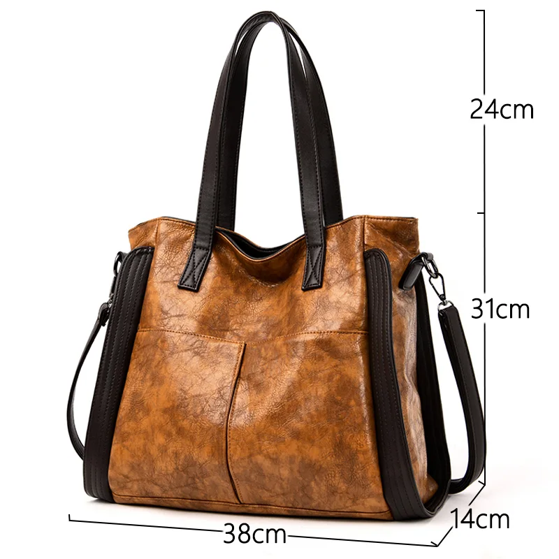 

Double pocket casual tote leather luxury handbags women bags Designer handbags high quality ladies shoulder handbags for women