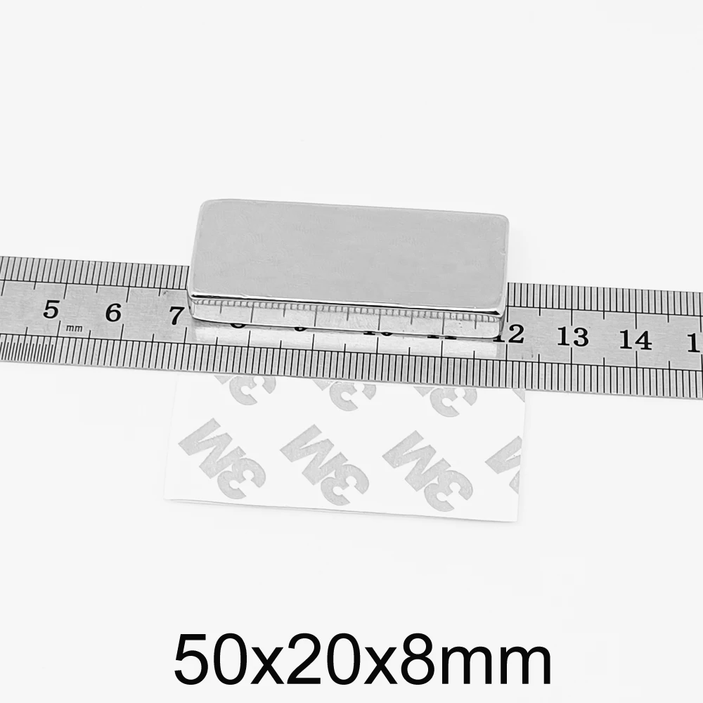 

1/2/5 шт. 50x20x8 мм блок супер мощные сильные магнитные магниты с лентой 3 м 50*20*8 квадратный большой постоянный магнит NdFeB 50x20x8