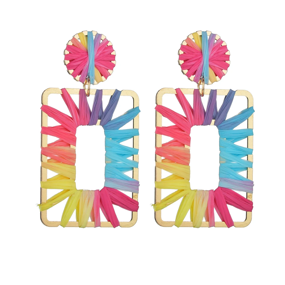 MESTILO необычные цветные модные ювелирные изделия Bijoux радужные цветные яркие серьги рафия большие овальные соломенные массивные серьги для лета ювелирные изделия - Окраска металла: 42