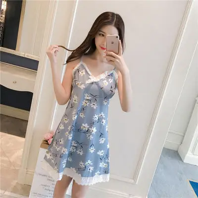 Nightgown Летняя хлопковая ночная рубашка, Женская длинная сексуальная ночная рубашка с цветочным рисунком и v-образным вырезом, Повседневная Ночная рубашка XXL - Цвет: Nightgown