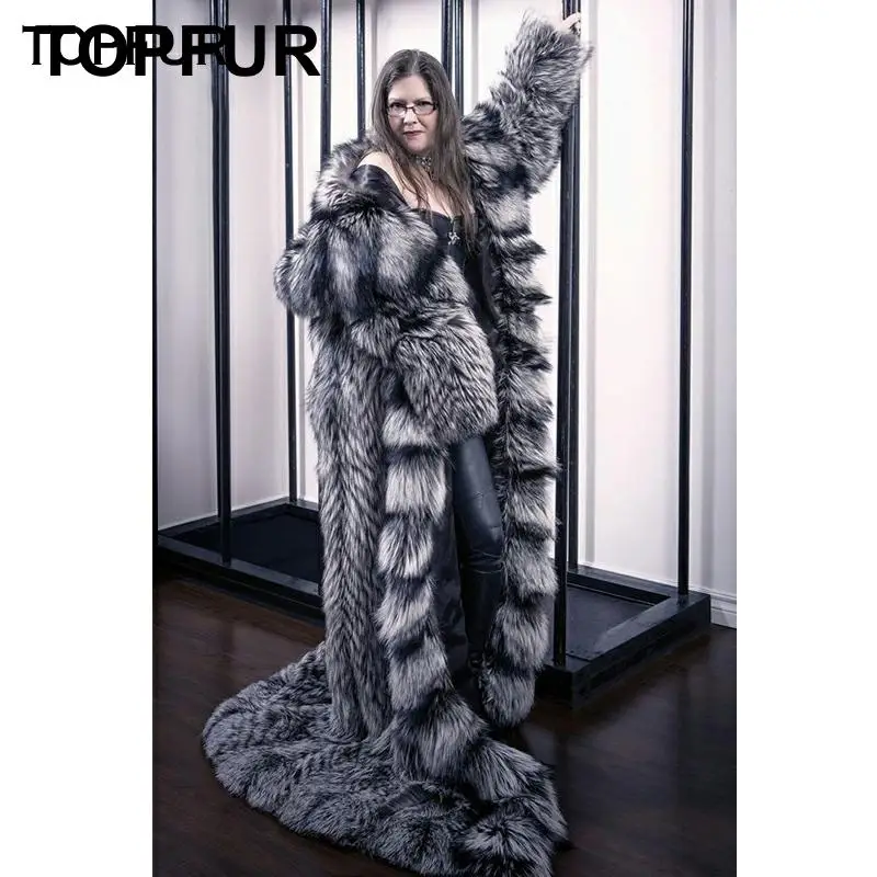 Женское меховое пальто с капюшоном длинное из натуральной лисы капюшоном|Шубы и