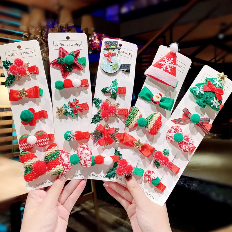 

5PCS/Set New Arrival Girls Lovely Christmas Hair Ornament Hairpins Sweet Cute Headband Hair Clips Barrettes For Hot Sale