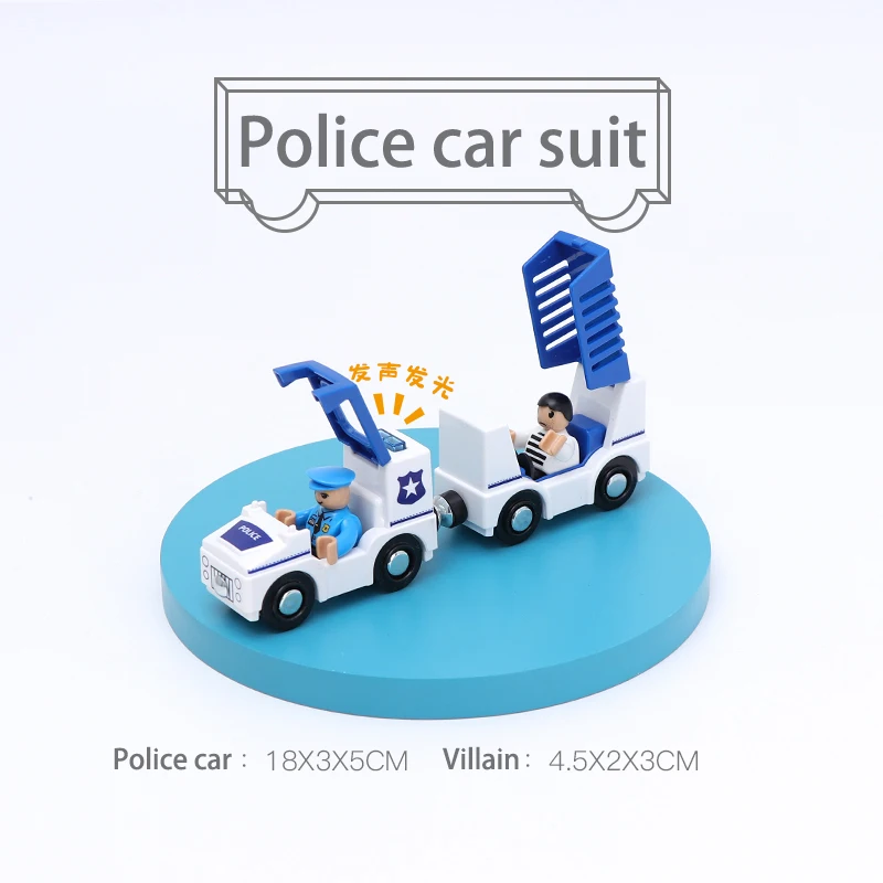 

Police Car Sound and Light 2 Sections of Magnetic Train Compatible With Wooden Train Track Various Trains Children's Day Gifts