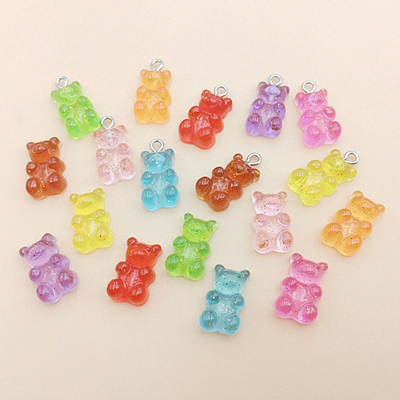 

10Pcs/Lot Candy Color Little Cartoon Bear Charms For DIY Making Necklace Earring Eyelets Screw Hook Pendant Jewelry Accessories
