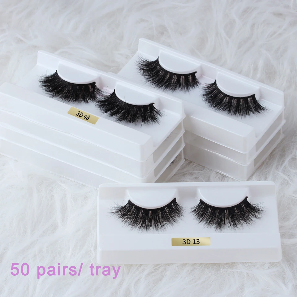 Thinkshow 50pairs/tray Real 3D Mink Eyelashes Fluffy Lashes Natural Luxury Mink Lashes 100% Handmade Lashes Strip Wholesale