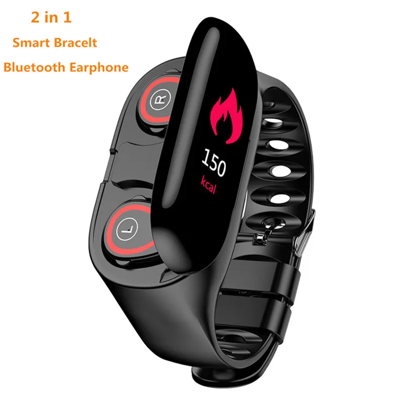 Fone de Ouvido 2 em 1 Mais Novo Estilo Inteligente Pulseira Relógio Bluetooth Monitor Freqüência Cardíaca 15 Dias Standbys Esporte m1