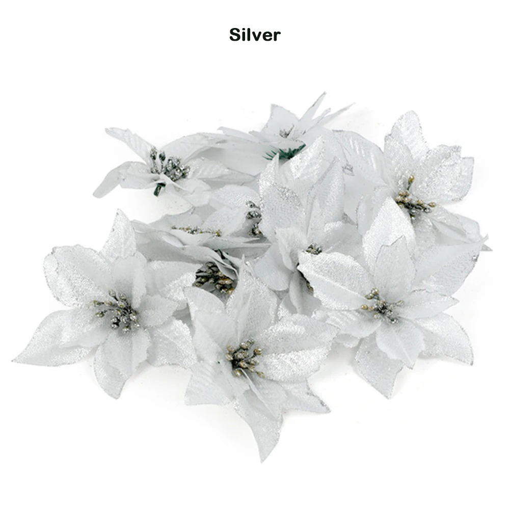 Sliver 10 шт. Новые горячие продажи искусственные цветы к Рождеству елки украшения Рождественские украшения для дома Рождественская елка Новогодний Декор для дома - Цвет: Sliver