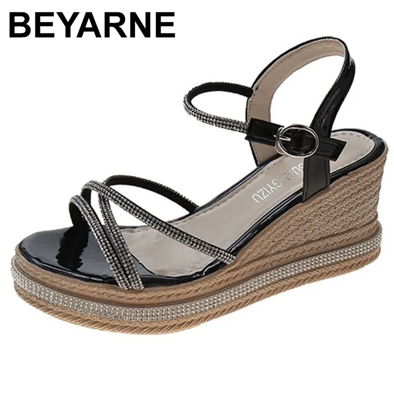 

BEYARNEwomen's sandals2021new women high heels summer wedges Platform Rhinestone shoes women wedding sandals slippers pumpsfemme