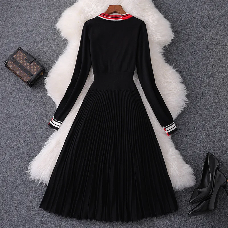 New Fashion Fall Winter Dress Woman Clothes 2019 Elegant Long Sleeve V Neck Lace Up Pleated Knitting Sweater Casual | Женская одежда