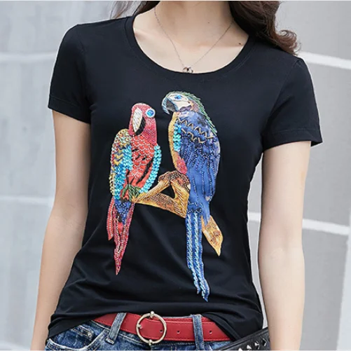 Ручной отбортовывые алмазные Camisetas Mujer 2021 летняя футболка для женщин S отделкой