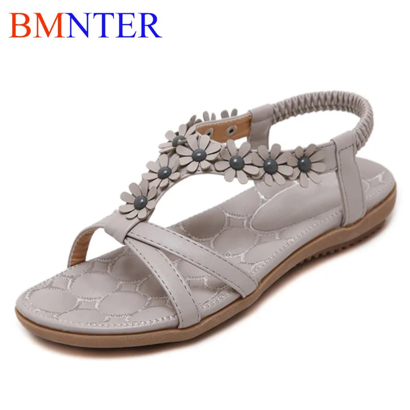 

BMNTERGykaeo 2021 New Female Sweet Floral Beach Sandals Bohemia Flowers Women's Summer Shoes Ladies Soft Bottom Flat Fashion San