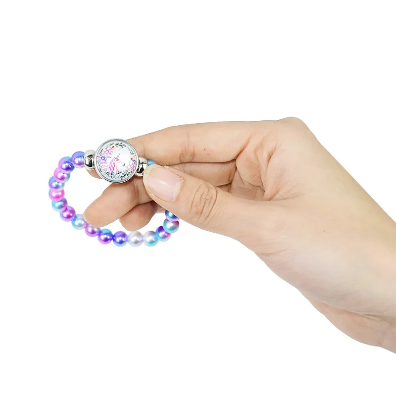 

8 Styles Cute Unicorn Glass Rainbow Beads Bracelets & Bangles For Kids Girls Party Accessories Gifts