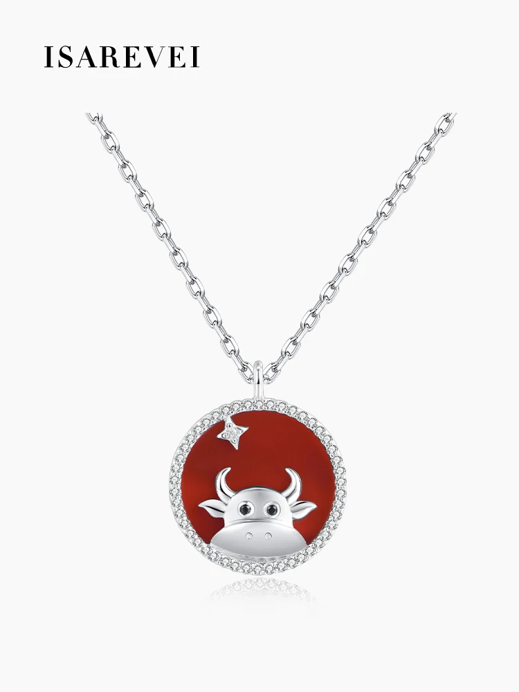 

925 Sterling Silver Ox Necklace Red Agate Zircon Pendant Senior Clavicle Chain 2021 New Women Accessories Jewelry