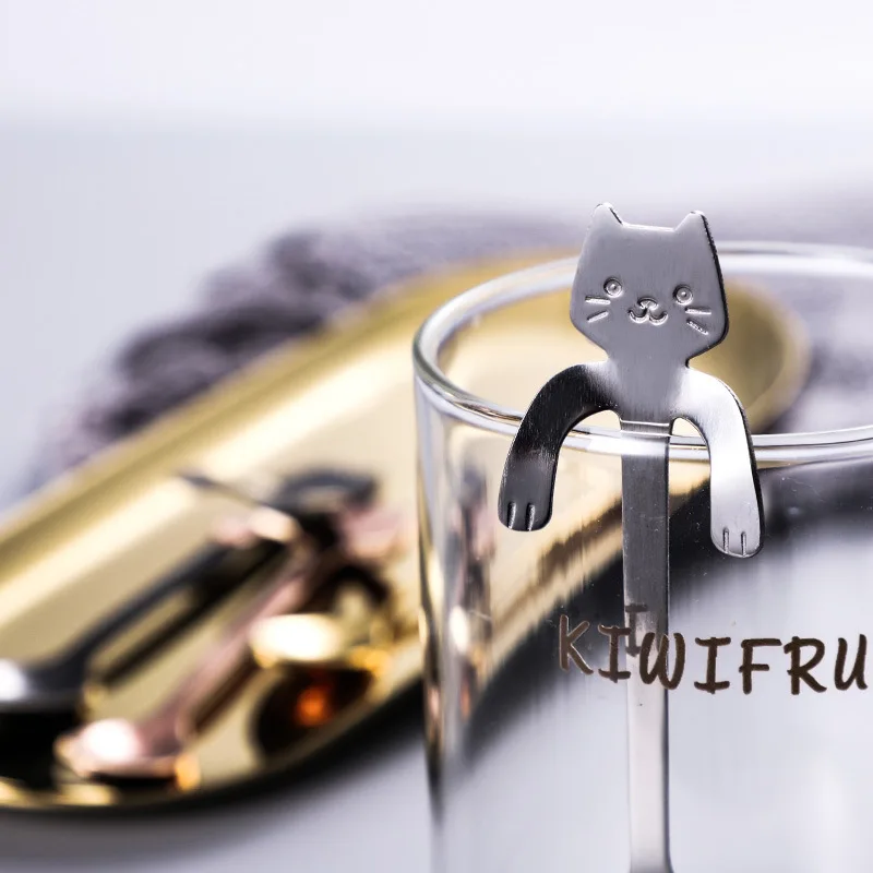 

304 Stainless Steel Cartoon Cat Hanging Cup Coffee Spoon Mug Tea Spoon Coffeeware Coffee Scoops Kitchen Tools Tableware