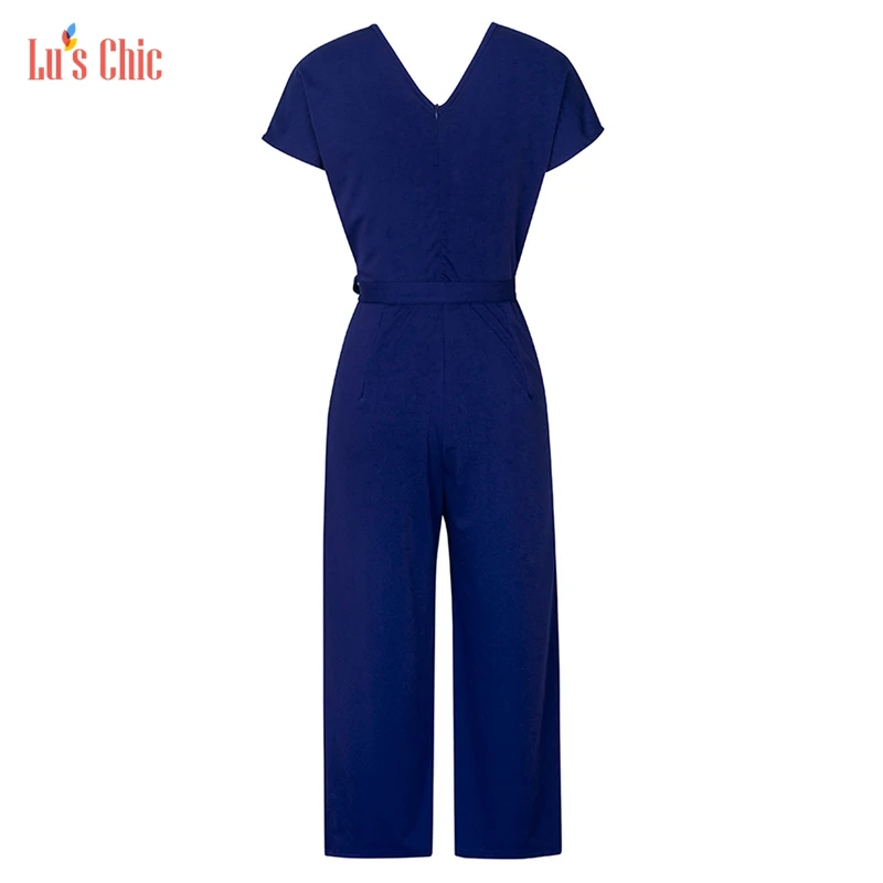 Женский шикарный комбинезон Lu's Chic летний официальный с коротким рукавом V