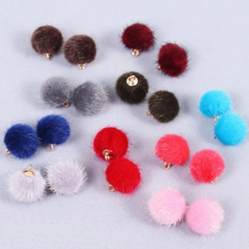 Random color 10pcs 10pcs Fashion Colorful Mink Hair Fur Fan Shape Tassel Charm Round Plush Pompom Ball Beads Pendant for DIY Earring Jewelry Making - Color: Random color 10pcs