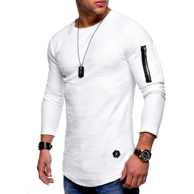 

2021 new T-shirt men's spring and summer T-shirt top men's long-sleeved cotton T-shirt bodybuilding folding T-shirt men