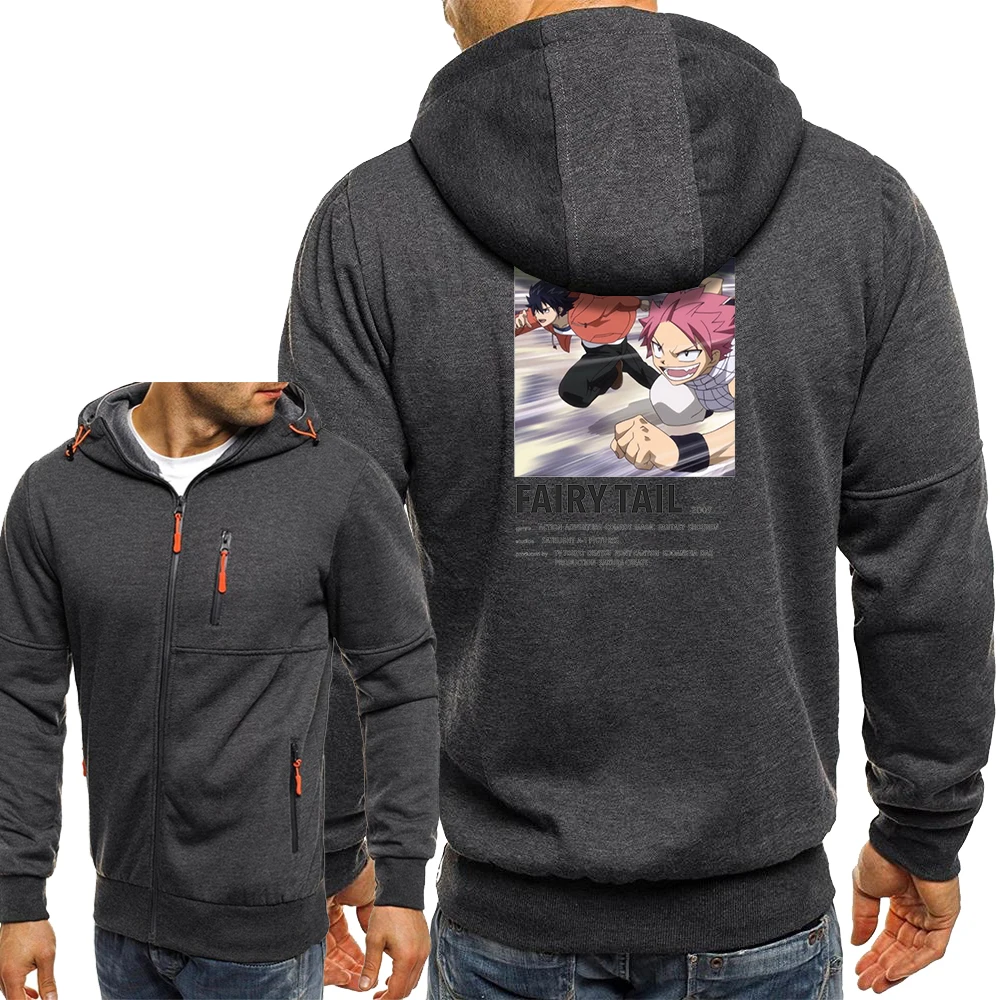 

Fairy Tail Cartoon Poster Men Jackets Streetwear Fashion Hooded Coat Japan Anime Graphic Jacket Zipper Casual Male Outerwear