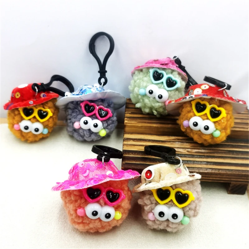 

8pcs/Lot Cute Lamb Wool PomPom Key Chains Women Fluffy Teddy Dog Toy Doll Bag Car Keychain Keyring Accessories