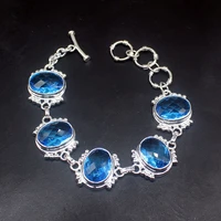 gemstonefactory jewelry big promotion single unique 925 silver sunny perfect blue topaz lady women charm bracelet 19cm 20214018