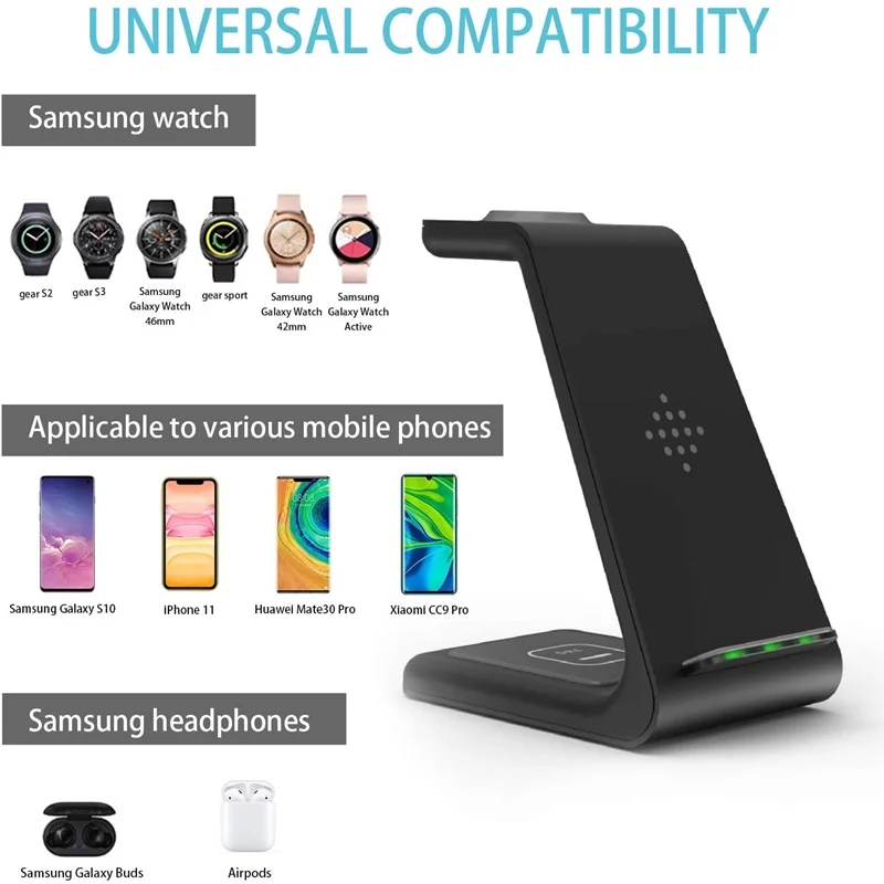 Беспроводная зарядная станция 3 в 1 для Samsung S20 Note 20 S10 Iphone 15 Вт подставка быстрой