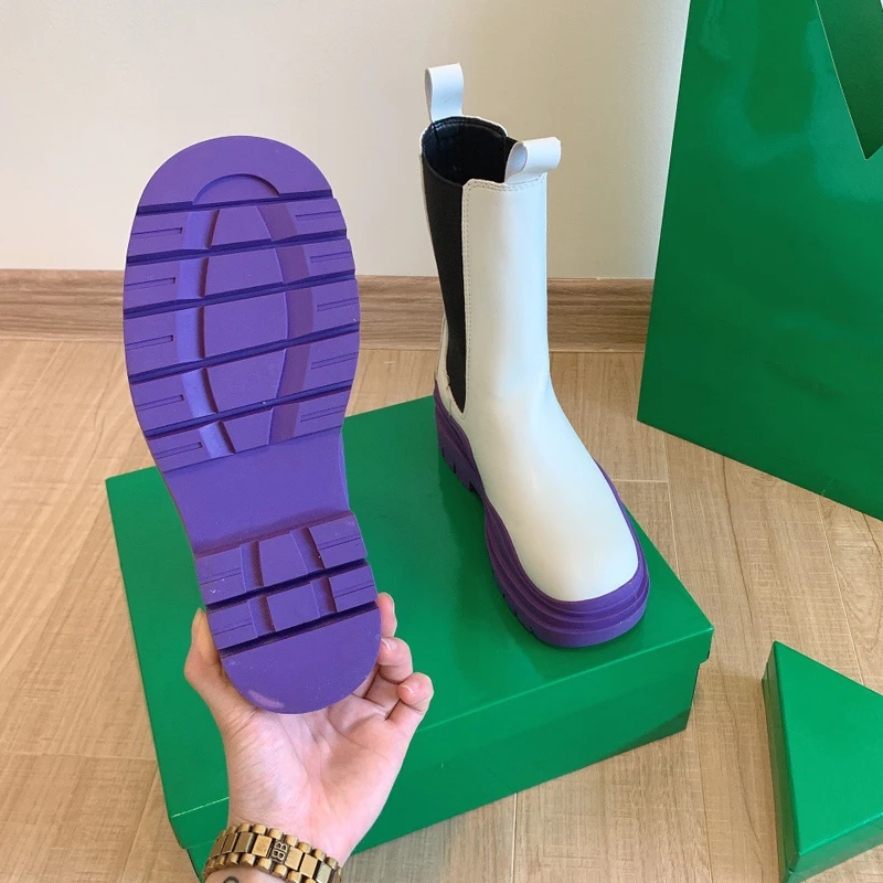 Роскошные Брендовые женские нескользящие Ботинки Челси с круглым носком на