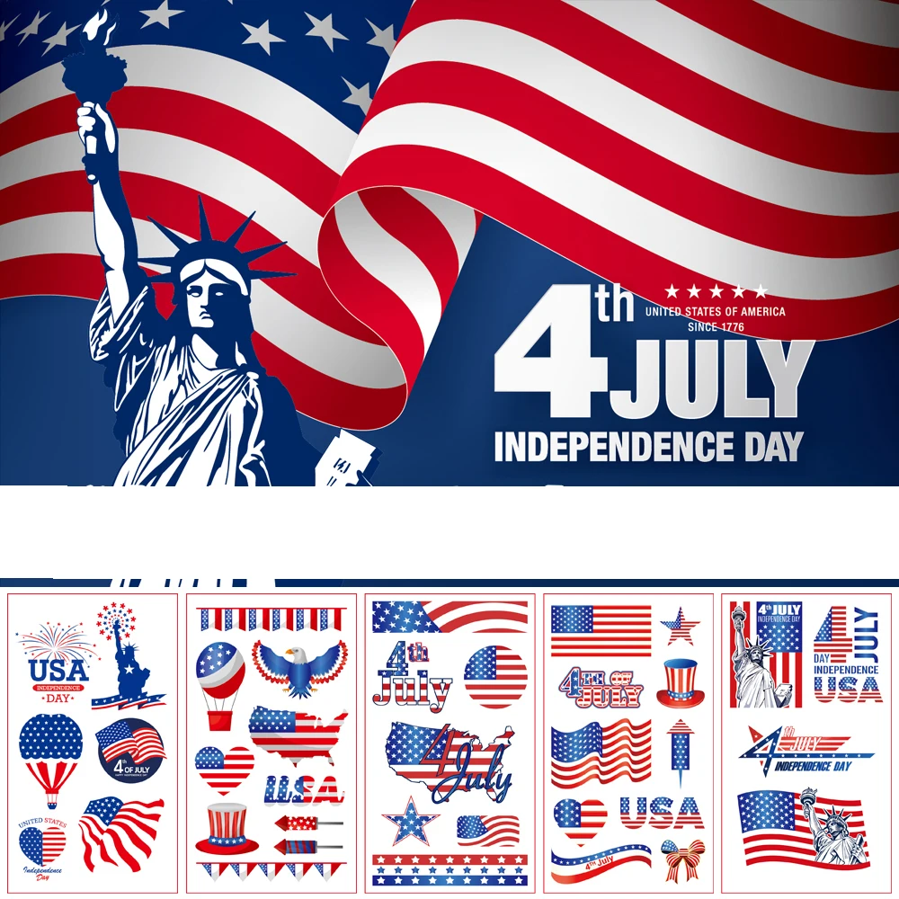 10 листов переводных татуировок на День Независимости наклейки с американским