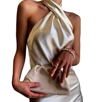 womans sexy temperament shiny one piece solid color sleeveless elastic slim halter long dress daily life 2020 new hot