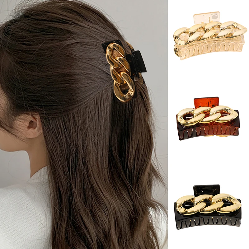 

New Large Size Korean Golden Alloy Chain Hair Claws For Women Girl Makeup Hair Styling Fashion Simple Hair Accessories Hairpins