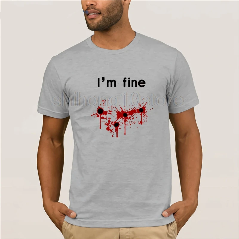 Ashion новая мужская футболка с принтом I'm fine blooded забавная футболки хлопок