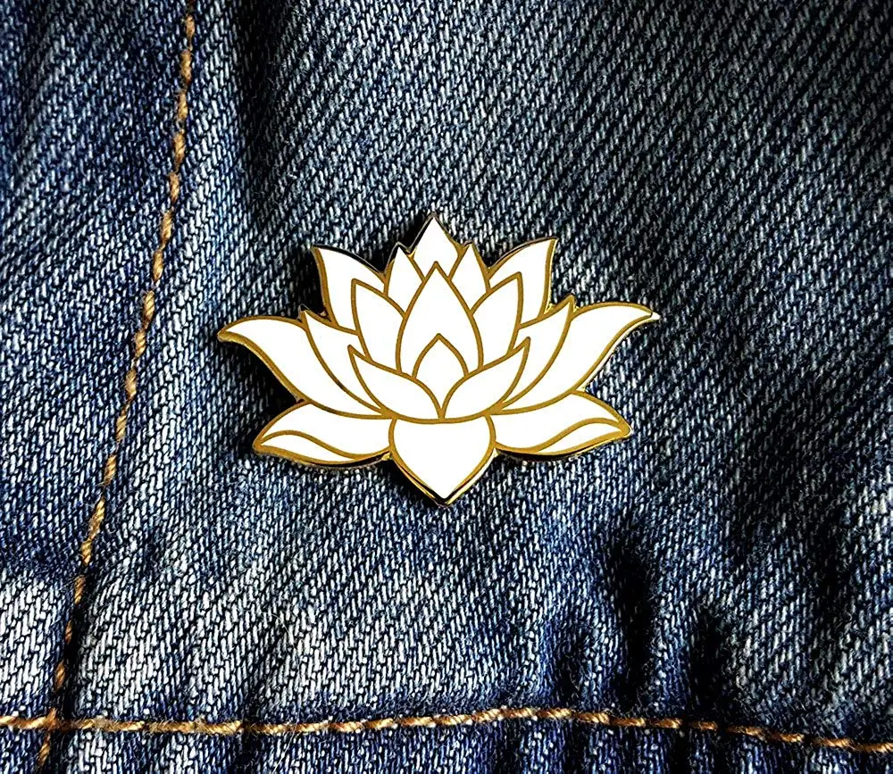 Эмалированная заколка для лацкана с белым цветком лотоса|Броши| |