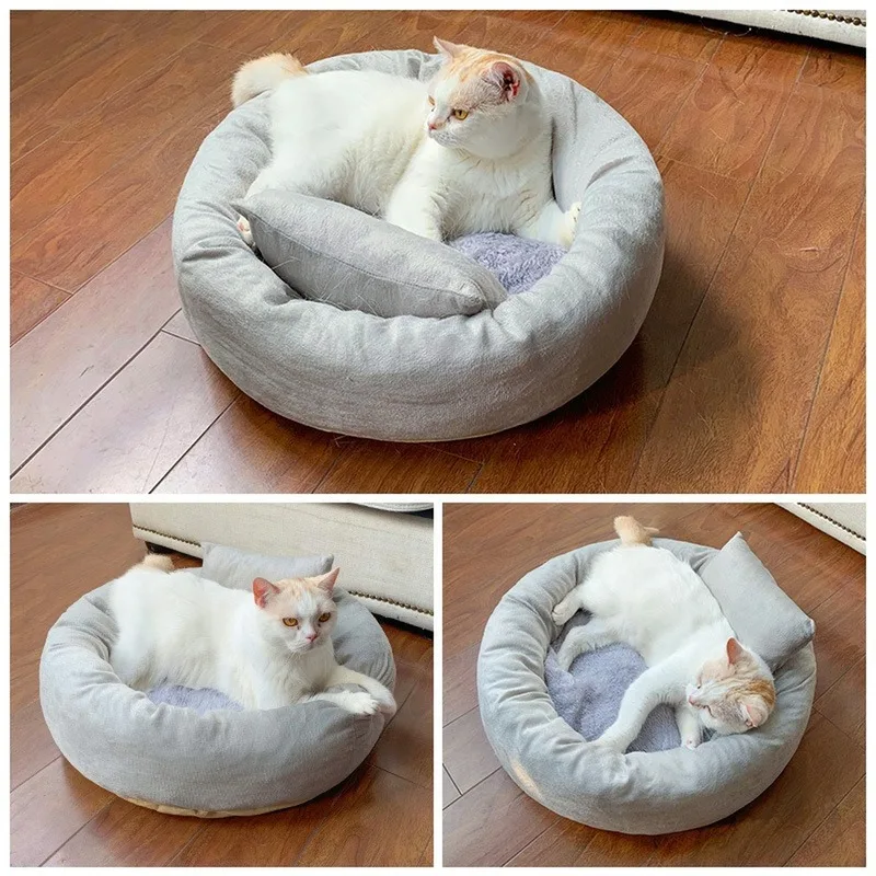 Круглые плюшевые кровати для домашних животных мягкие кошек круглая кровать
