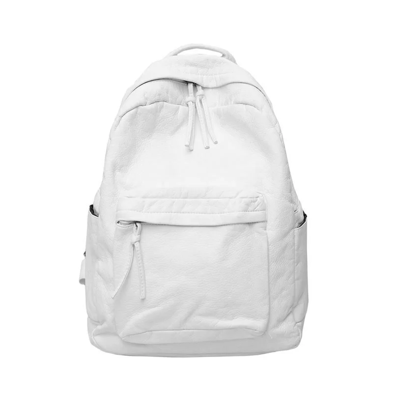 

Texture PU Water-washed Bi-Shoulder bags Female New Soft-leather White Backpack for Autumn 2019