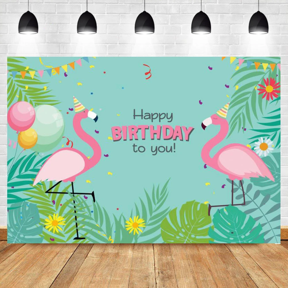 Фон для детской фотосъемки с изображением фламинго тропических пальм дерева