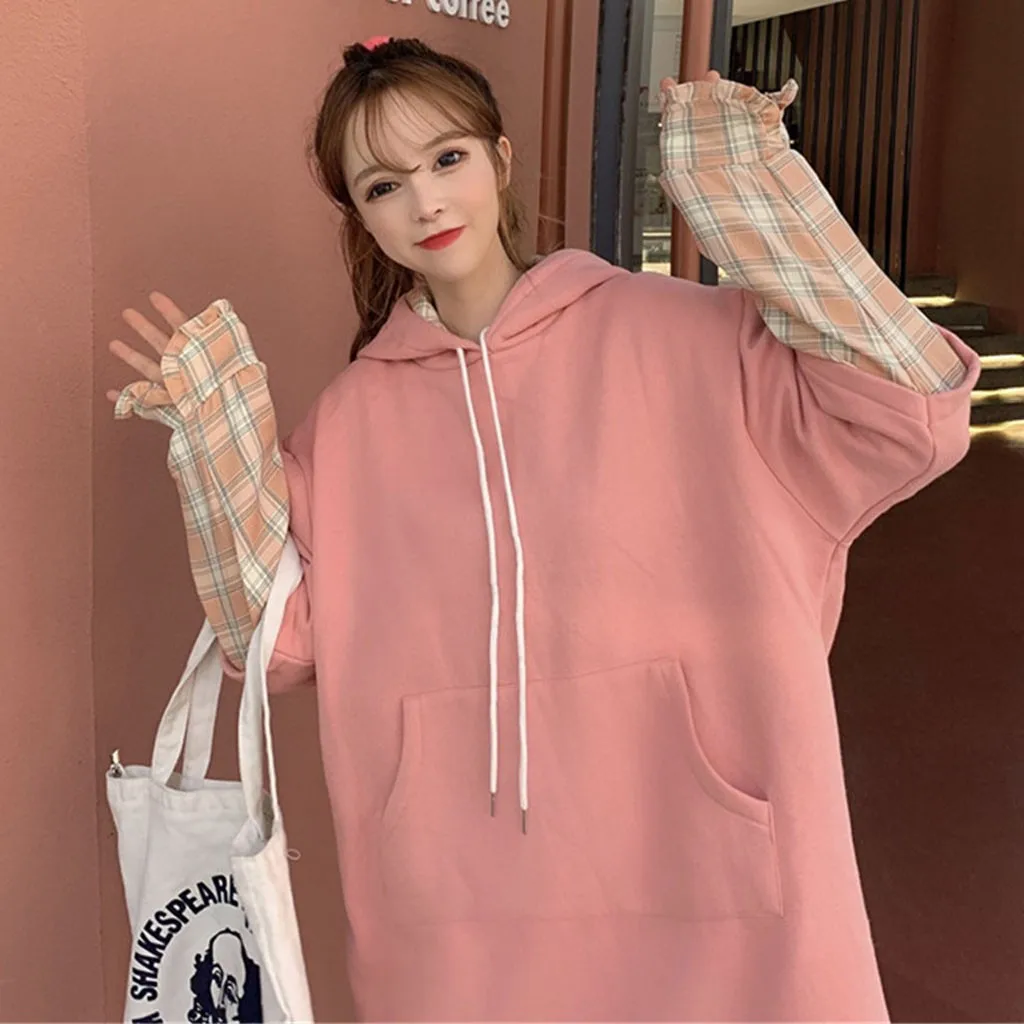 

Vogue Autumn Winter Womens Loose Long Sweatshirt Hoodies Patchwork Long Sleeve Pullover Female Sweatshirt Oversized Mujer