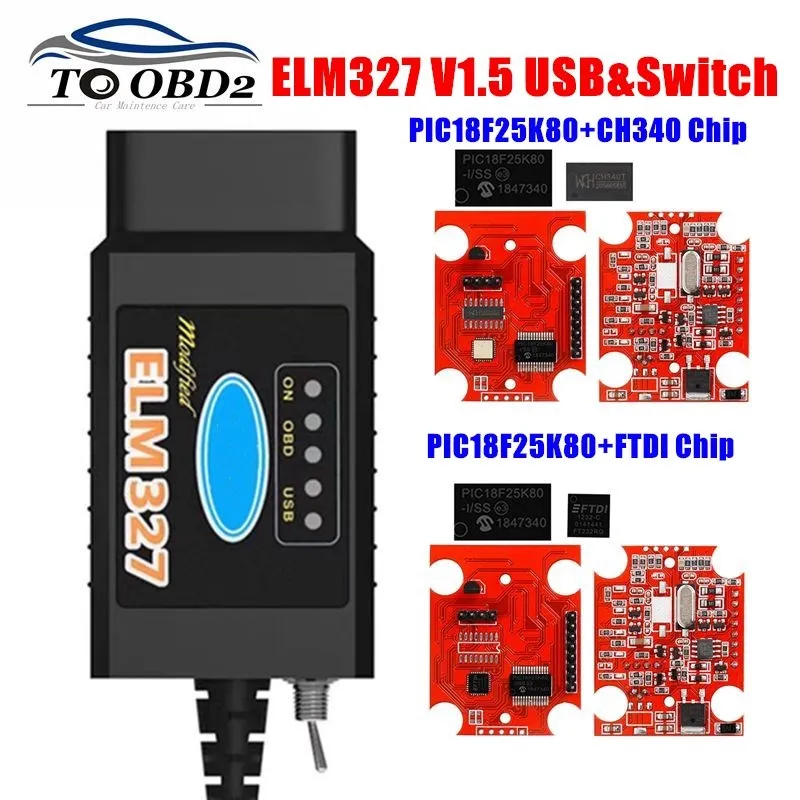 Автомобильный диагностический сканер ELM327 V1.5 USB переключатель PIC18F25K80 FTDI / CH340 HS CAN/MS